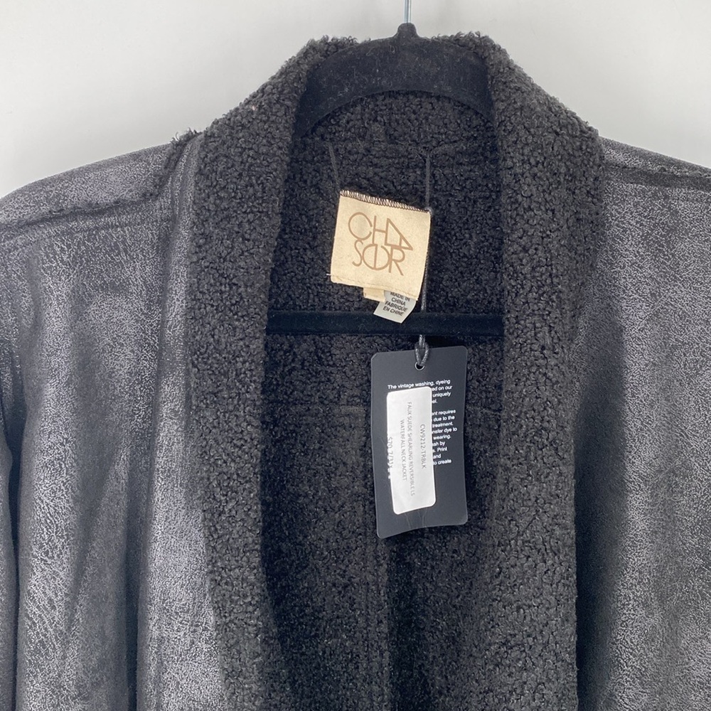 Chaser Faux Suede Shearling Reversible Waterfall Neck Jacket NWT Size Small - Picture 3 of 9